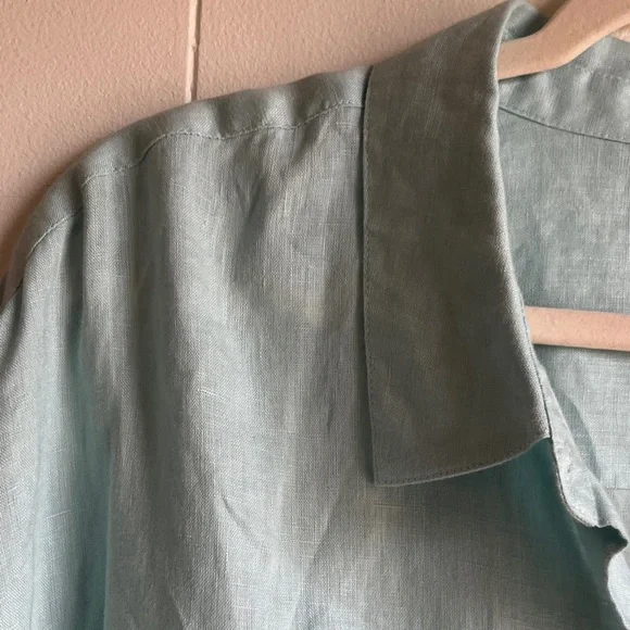 J. Jill Soft Blue 100% Linen Buttom Down Top Coastal Grandma Beach Resort Sz 3X - Picture 6 of 9